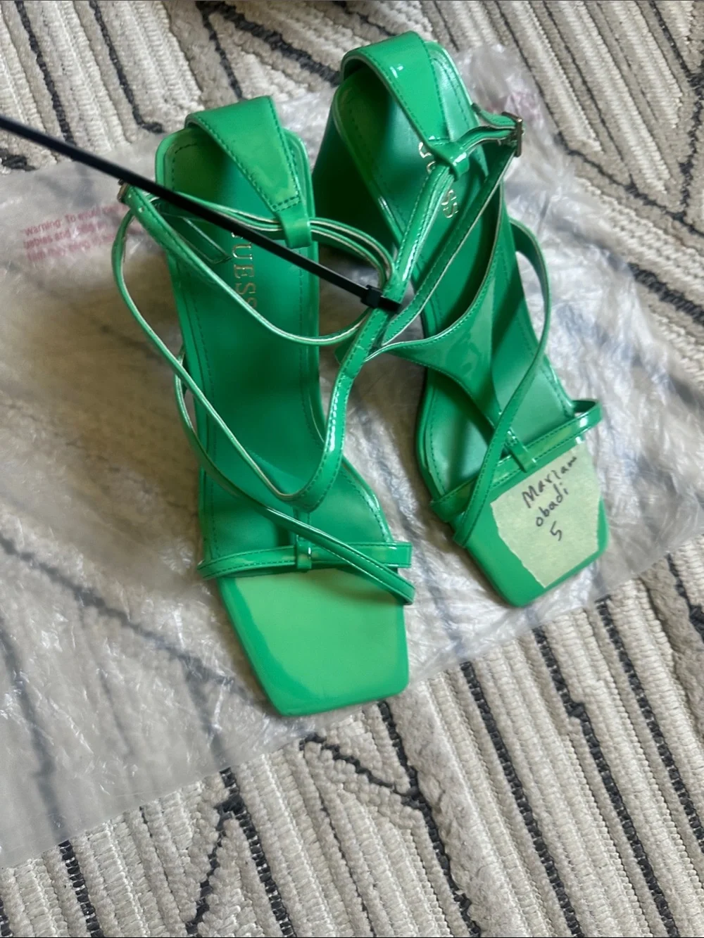 Guess Green Patent Strappy Square-Toe Heels